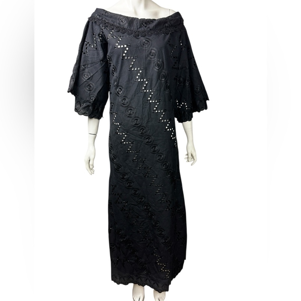Unbranded Black Organic Cotton Broderie anglaise midi dress.